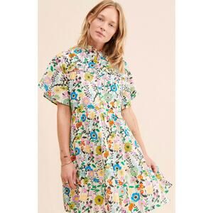 Ro's Garden Dress Small Vibeka Ruffle Mini Floral Multi Mock Neck Swing Artsy